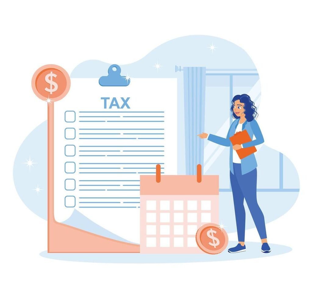 tax audit illustration the businesswoman is checking the tax payment date tax payment preparation fiscal year tax audit concept flat illustration vector